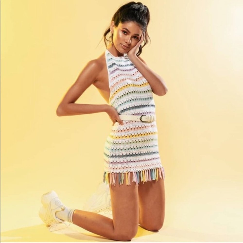 S - Tobi Sasha Multi Fringe Crochet Dress
